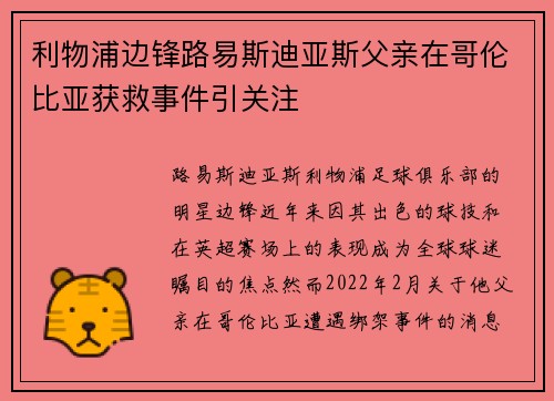 利物浦边锋路易斯迪亚斯父亲在哥伦比亚获救事件引关注